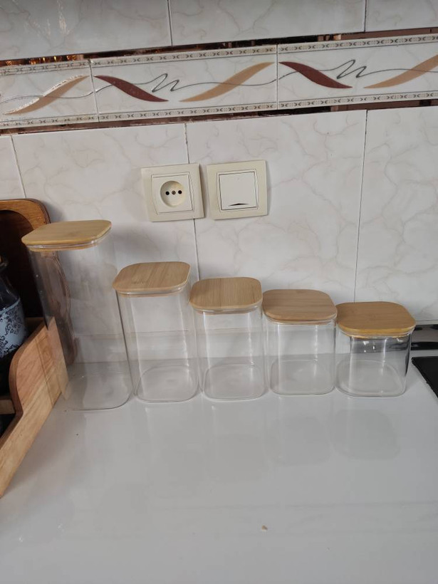 ست 5تای بانکه پیرکس مربع چوبی درب بامبو